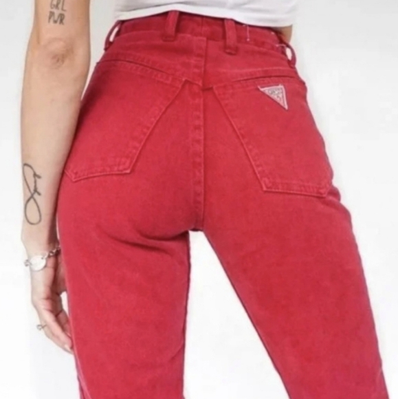 Guess red Vintage Downtown Girl Throwback Sexy high rise jeans size 0 - Picture 9 of 9